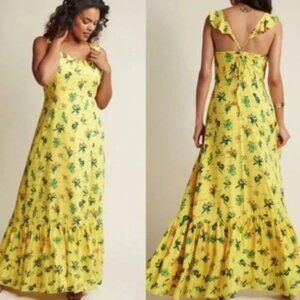ModCloth Inclined to Impress Bold Yellow Floral Print Dress Cottagecore Sz Large